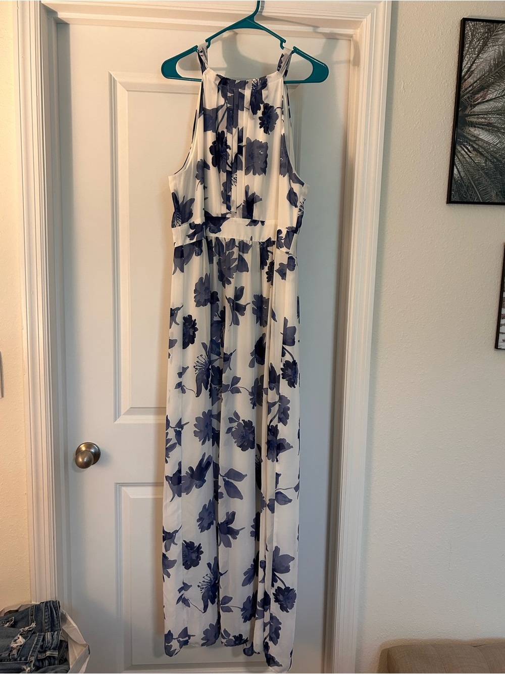 Nine West White Maxi Dress with Blue Floral Print